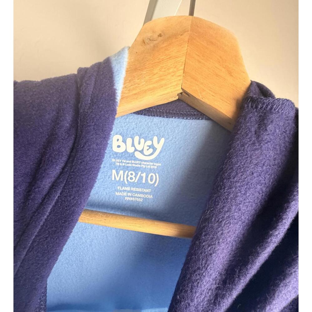 Bluey Kids Hooded One Piece Pajamas M (8/10) Blue Fleece Flame Resistant - Picture 4 of 8